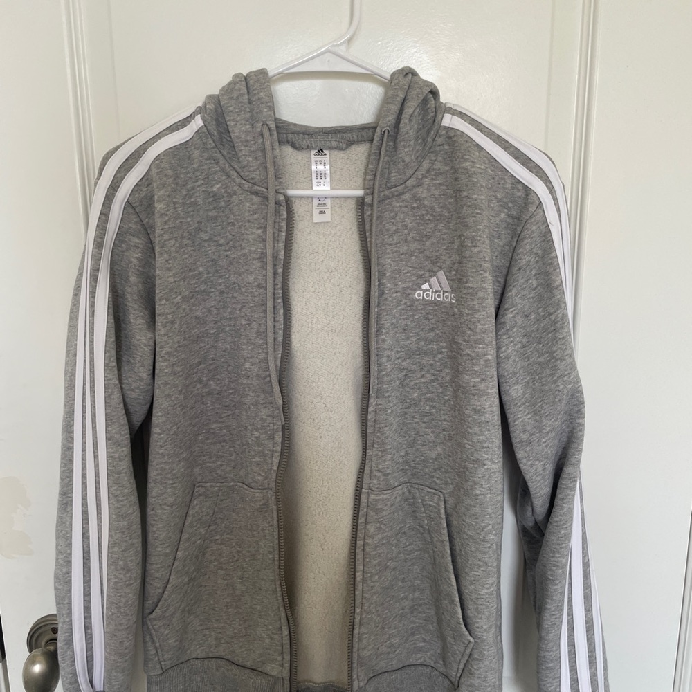 Adidas Heather Gray Hoodie with White Stripes